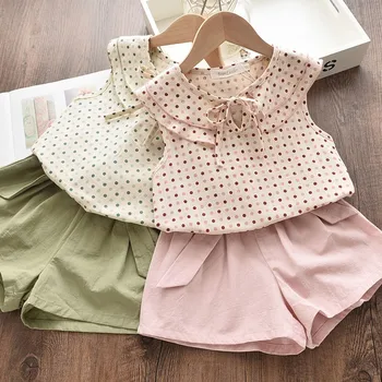 

Summer 2020 Girls Clothing Sets Kids T-shirt +Bow Shorts Suits Children Sleeveless Baby Girl Clothes 2-7 Years Kids Girls Outfit