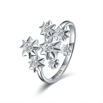

2019 Snowflake CZ Wedding Ring Opening adjustable Fashion Jewelry 100% 925 Sterling Silver Finger Rings for women Best Gift