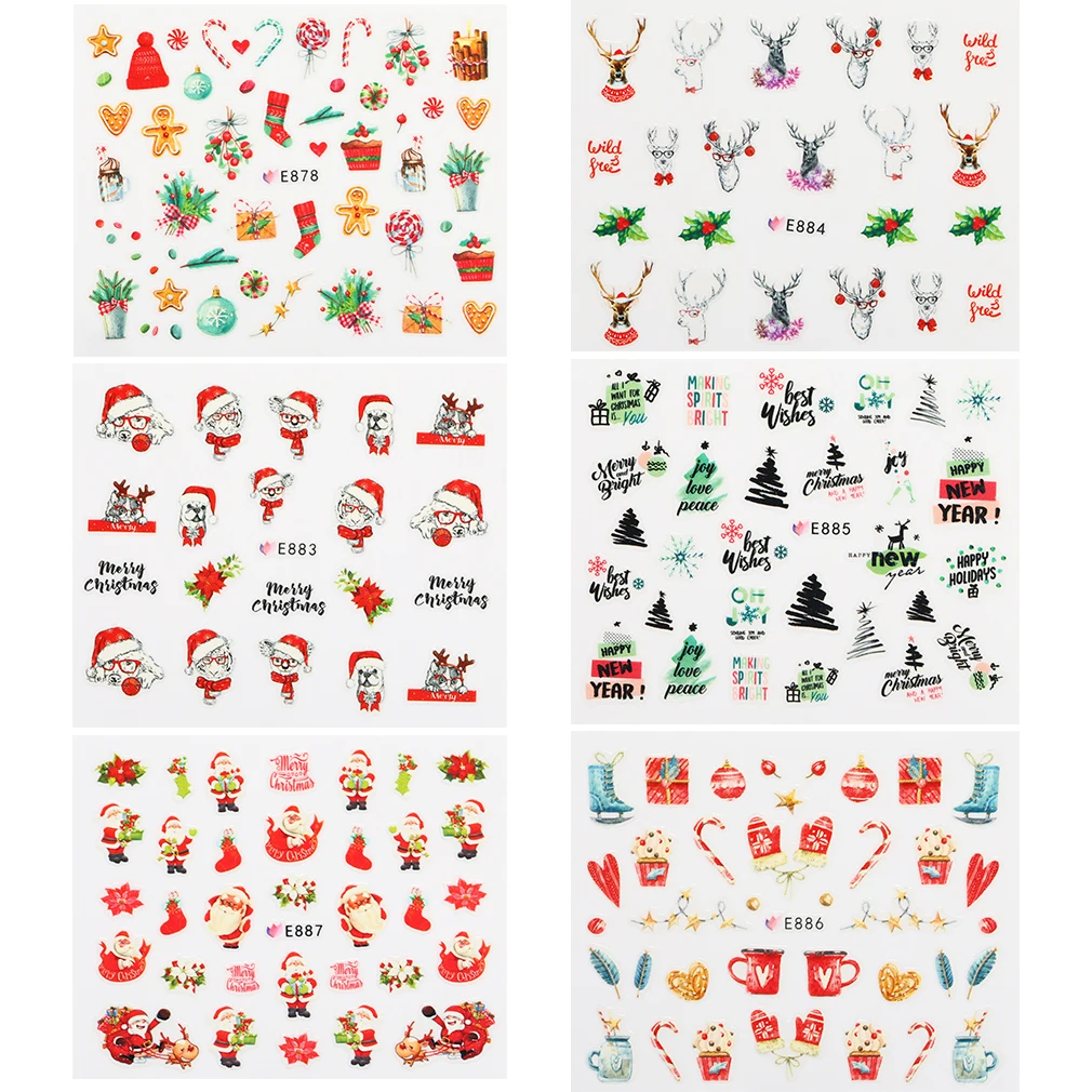 

Cute Christmas Xmas Nail Art Pattern Sticker Nails Art Designs Images Decals Stencils Manicure Art Salon Snowman Stickers