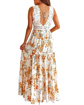 

Bohemian Multi Color Floral Print Maxi Vestidos Robe 2020 Summer Beach Sexy Women Deep V Neck Sleeveless Long Dress 2 Color