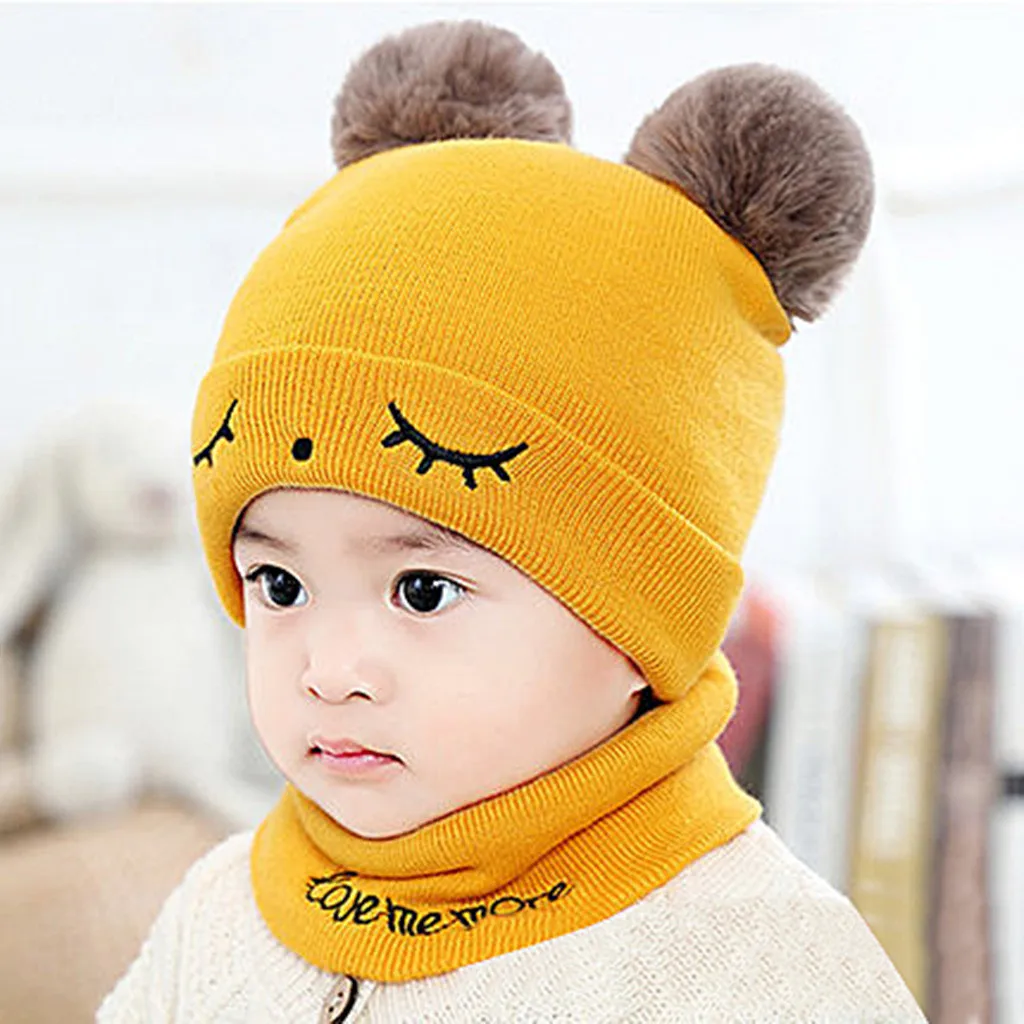 Чепчик для новорожденных мальчиков и девочек с помпоном шапка вязанная шапочка Кепки шарф, зимний теплый комплект зимней Casquette Enfant Baby muts шапка для новорожденных