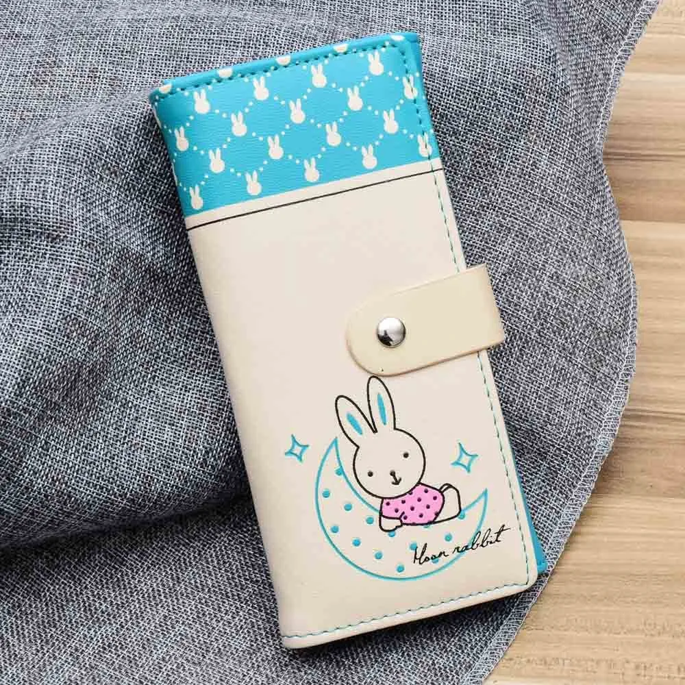 Модные женские кошельки с милым рисунком Kawaii, луна, кролик, молния, кошелек для монет, Женский Длинный кошелек, держатель для карт, Прямая поставка 815 - Цвет: BU