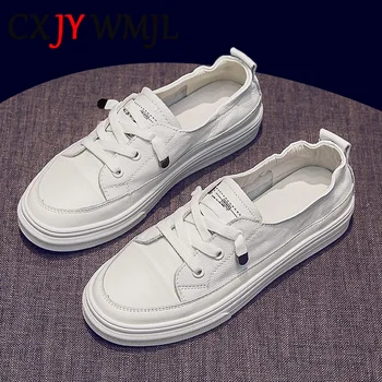 

Women Genuine Leather Sneakers White Casual Shoes Fashionable Comfortable Vulcanized Shoe Woman Lace-up Flats Autumn Sneaker 40
