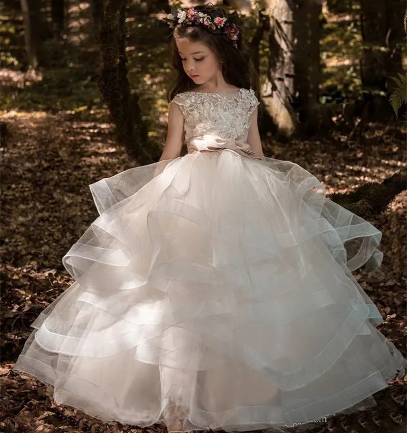 2020 Sleeveless Lace Flower Girl Dresses Ball Gowns Child Pageant