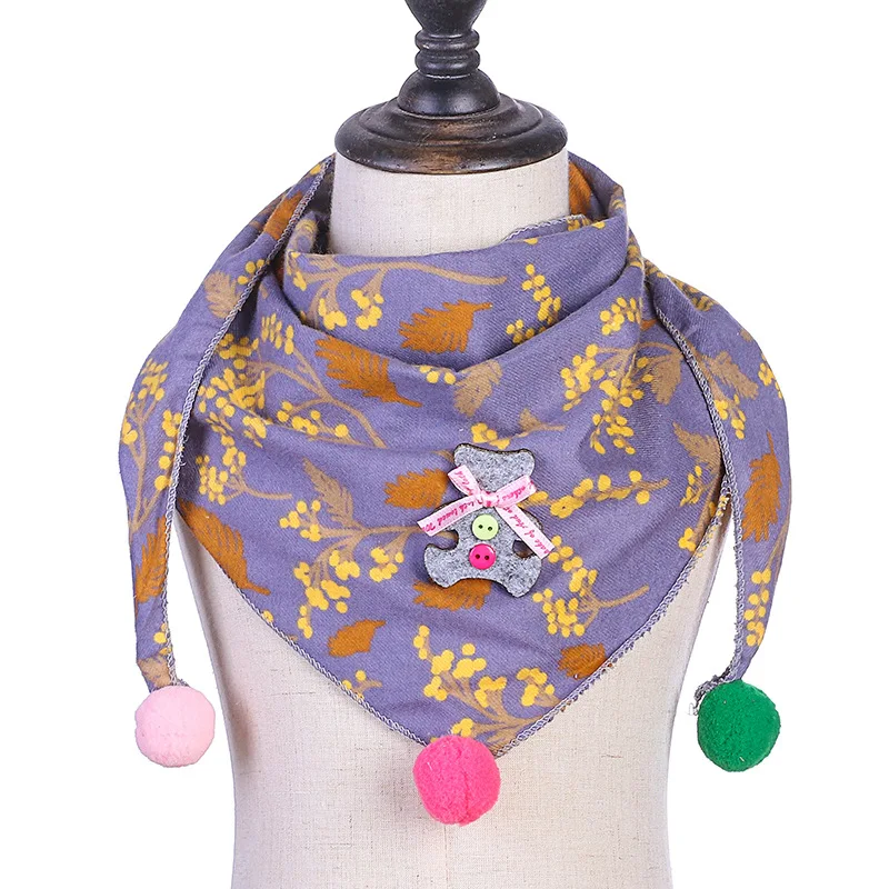 Треугольный хлопковый шарф с цветочным принтом; шали для девочек; теплый детский шарф; воротники на шею; сезон осень-зима; одежда на шею; нагрудник; Детский шарф - Цвет: C19