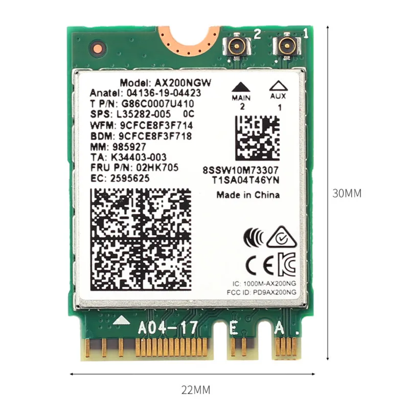 Двухдиапазонная беспроводная карта 802.11ax WIfi 6 для Intel AX200 NGFF M.2 KEY E AX200NGW стандарта 2