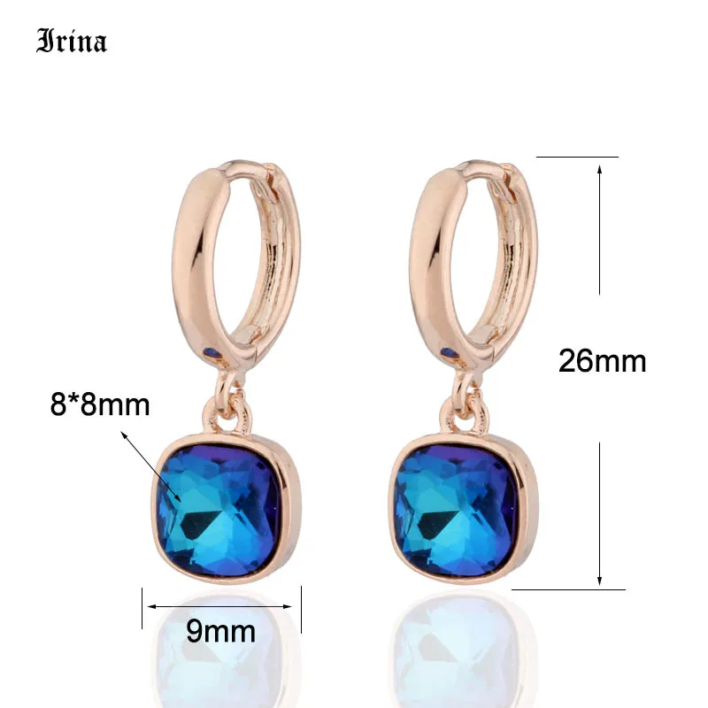 High Quality Fashion Trendy Colorful Square Crystal 8*8mm Drop Earrings 585 Rose Gold Color Earrings For Women Wedding Party