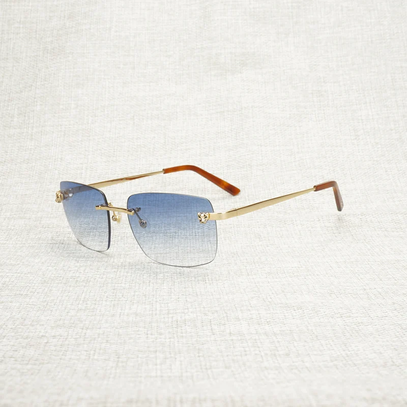 

Vintage Leopard Style Rimless Sunglasses Men Oculos Square Shade Metal Frame Gafas Women for Beaching Club Eyewear Accessories