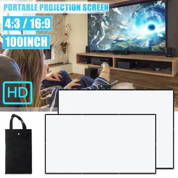 

100''/84'' Portable Foldable Projector Screen HD 4:3 White Projection Wall Mounted for Home Theater Office Movies Indoors