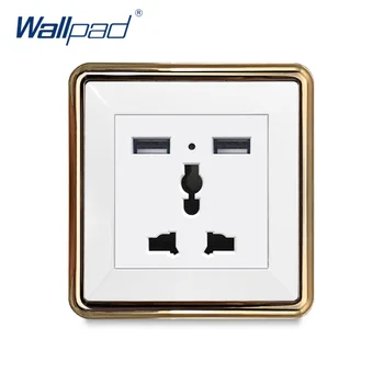 

2019 Wallpad 2 USB MF Socket Wall Electrical Power Socket Outlet Gold Panel DC 5V 2.4A