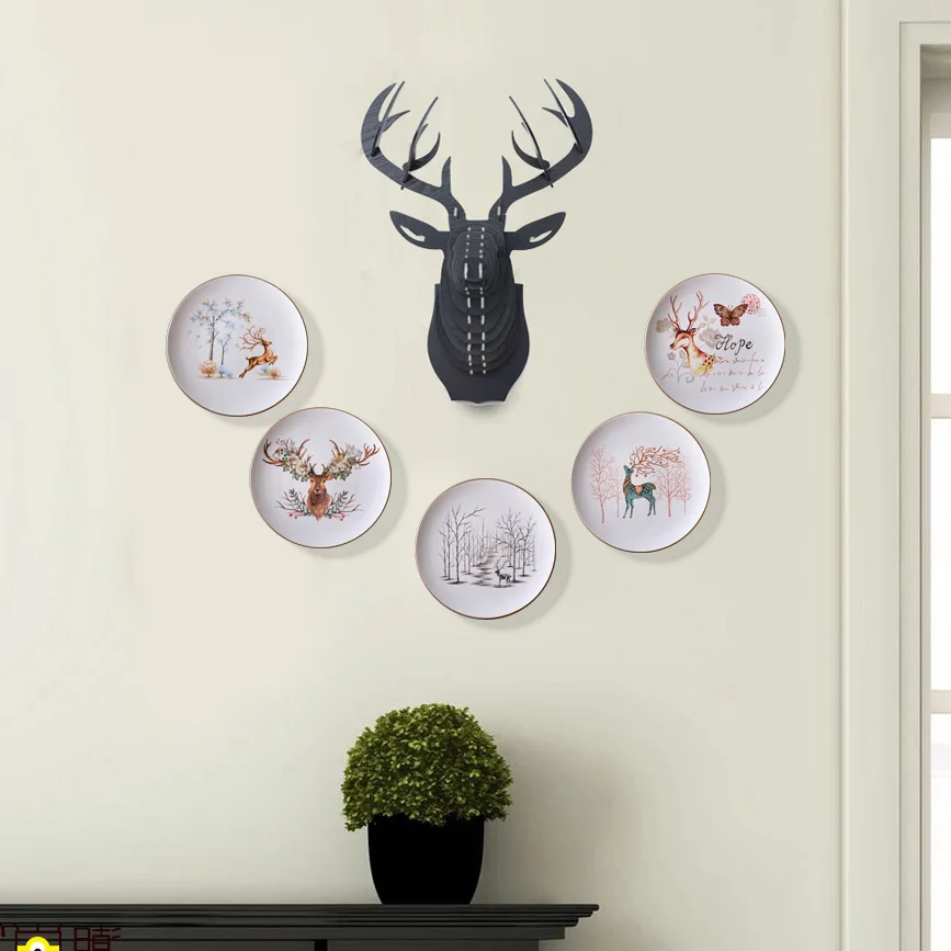 Lucky elk ceramic hanging plate, creative wall decoration, three-dimensional pendant, creative living room decoration 3