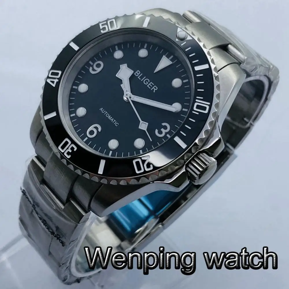 

Bliger 40mm Men's Top Classic Mechanical Watch Sapphire Crystal Ceramic Bezel Black Dial Luminous NH35 Movement Automatic Watch