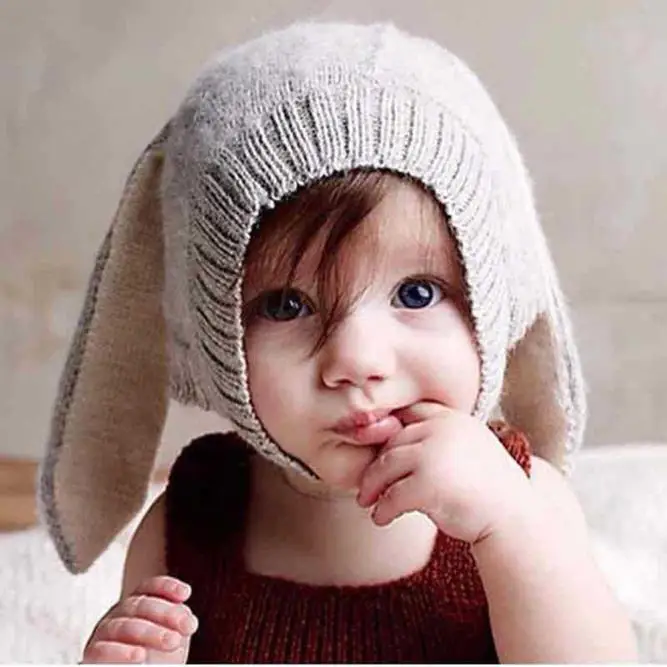 3-24M Newborn Kids Baby Boy Girl Cute Hats 3D Bunny Rabbit Ear Autumn Winter Crochet Earmuff Earcap Knit Toddler Beanie Cap