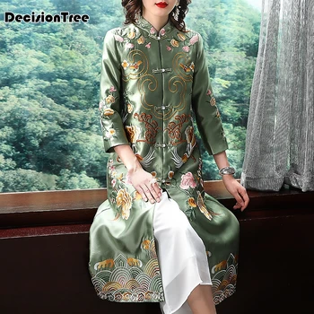 

2020 Chinese Dress long dress chinese style tangsuit retro cotton embroidered female hanfu traditional national robe costume