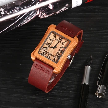 

Wooden Watch Men Rectangle Dial Watches Creative Wristwatch for Ladies Handmade Lightweight Clock Male relogio masculino 2019