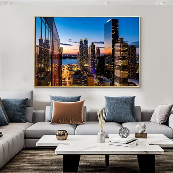 

New York City Night Scene Building Painting Canvas Art Home Decor Scandinavian Posters and Prints Wall Picture for Living Room