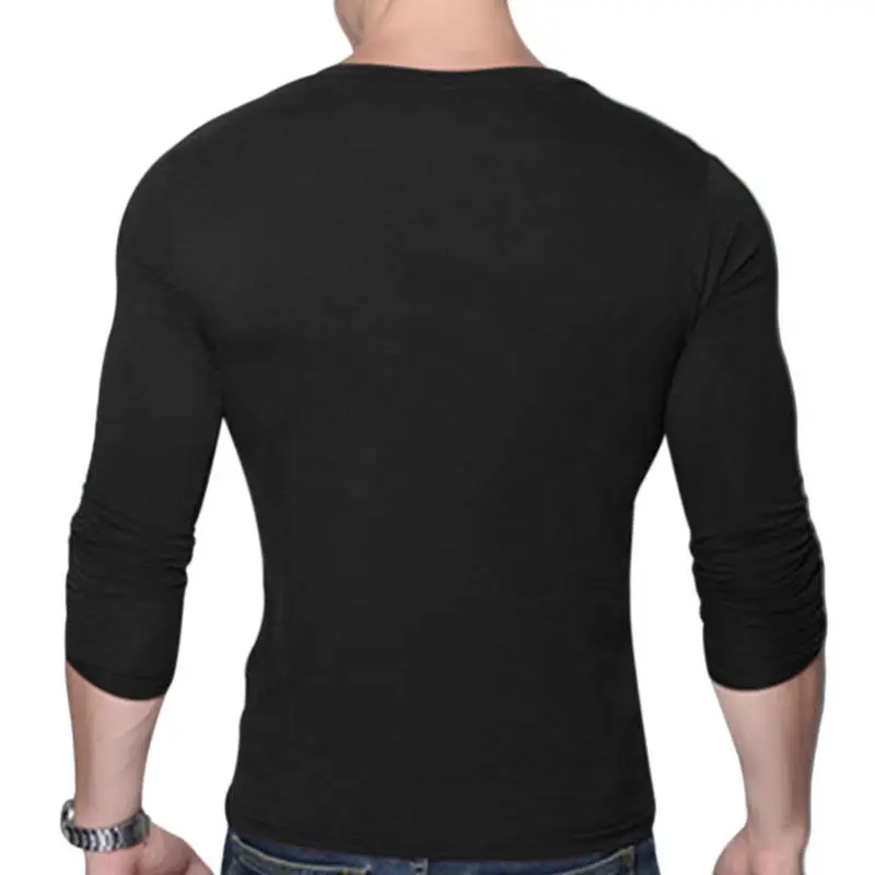 Новая модная мужская облегающая футболка с длинным рукавом и круглым вырезом, повседневная облегающая футболка, стильная мужская одежда