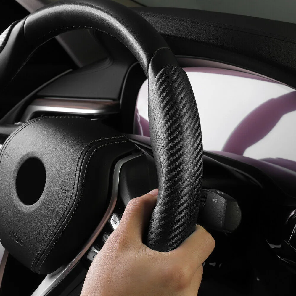 1Pair Car Steering Wheel Cover Universal  Non-Slip Booster Accessory Three Dimensional  Carbon Fiber Decoration Look