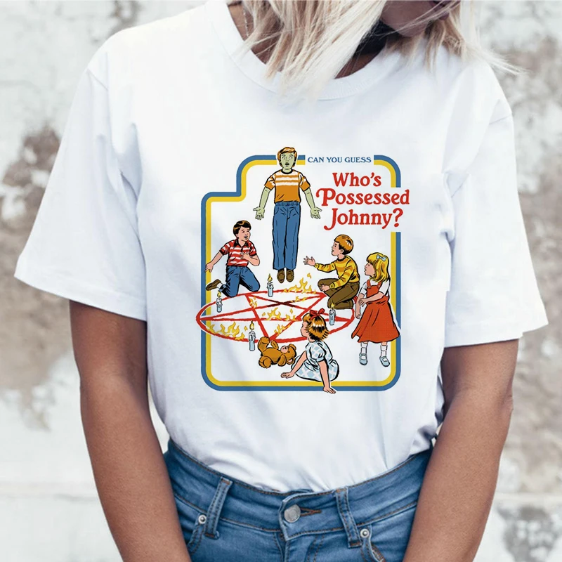 

Newest Satan Funny t shirts Women Let's Summon Demons Graphic Tees Tops Harajuku Summer Plus Size O Neck T Shirt Female