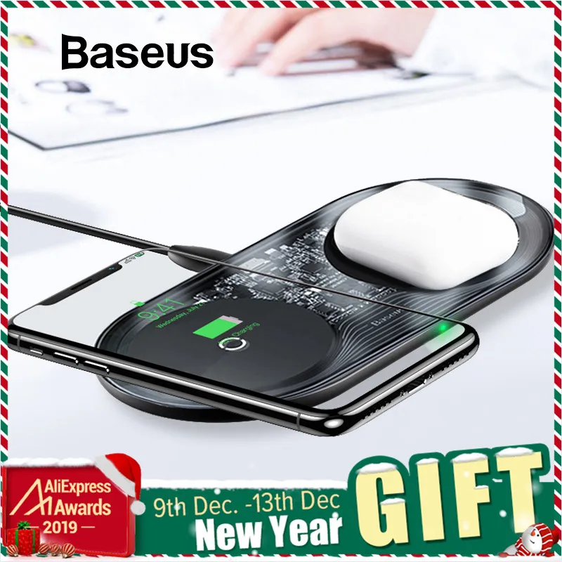 Online Baseus 15W Dual Wireless Charger per iPhone 11 Pro Max X XS Max XR Pad di ricarica wireless visibile per Samsung Galaxy Note 10 Plus Note 9 8 S10 S9 Ricarica per Airpods