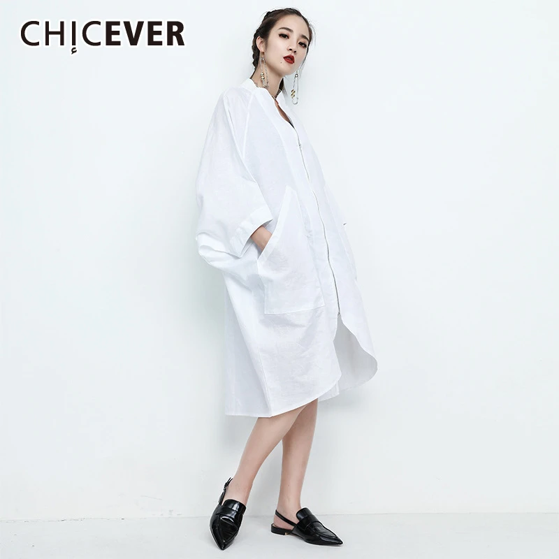 CHICEVER Корейская элегантная женская куртка с О-образным вырезом длинным рукавом и