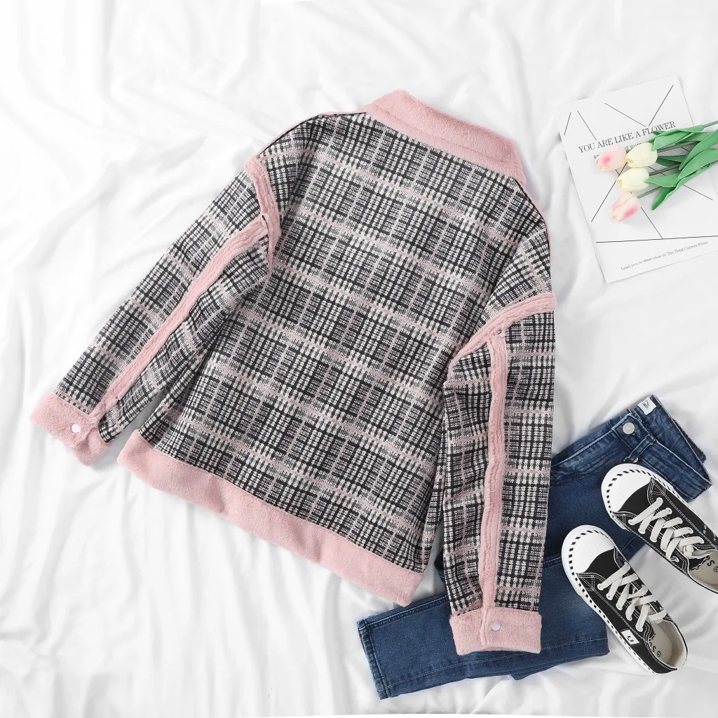 

2018 Winter New Style Versatile Retro Plaid Loose-Fit Thick plus Velvet Warm Baseball Uniform Coat Women's