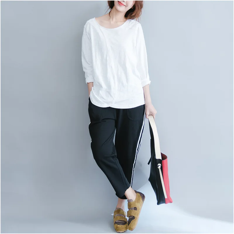 2019 Autumn Clothing New Style Korean-style Literature And Art Solid Color Long-sleeved T-shirt Fat Mm Slimming Comfortable Crew