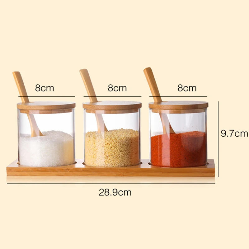 

3 Pcs/Set Glass Herb Spice Tools Seasoning Bottle Glass Sugar Salt Storage Jar Spice Jars with Wooden Spoon Kitchen Accessories