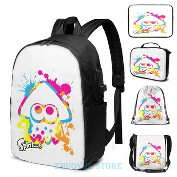 

Funny Graphic print Splatoon(5) USB Charge Backpack men School bags Women bag Travel laptop bag