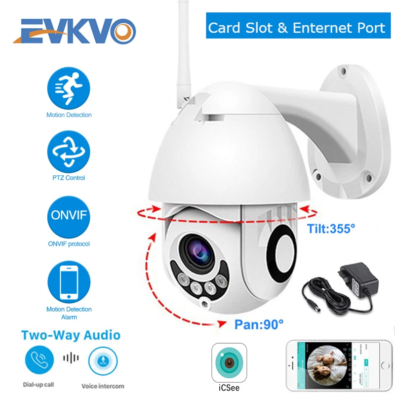 

EVKVO WIFI Camera Outdoor Full HD 1080P WiFi IP Camera Wireless Wired PTZ Speed Dome CCTV Security Camera App ICSee Surveilance