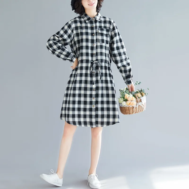 

2019 Spring Clothing New Style Korean-style Loose And Plus-sized WOMEN'S Dress Literature And Art Casual Commuting Long-sleeved
