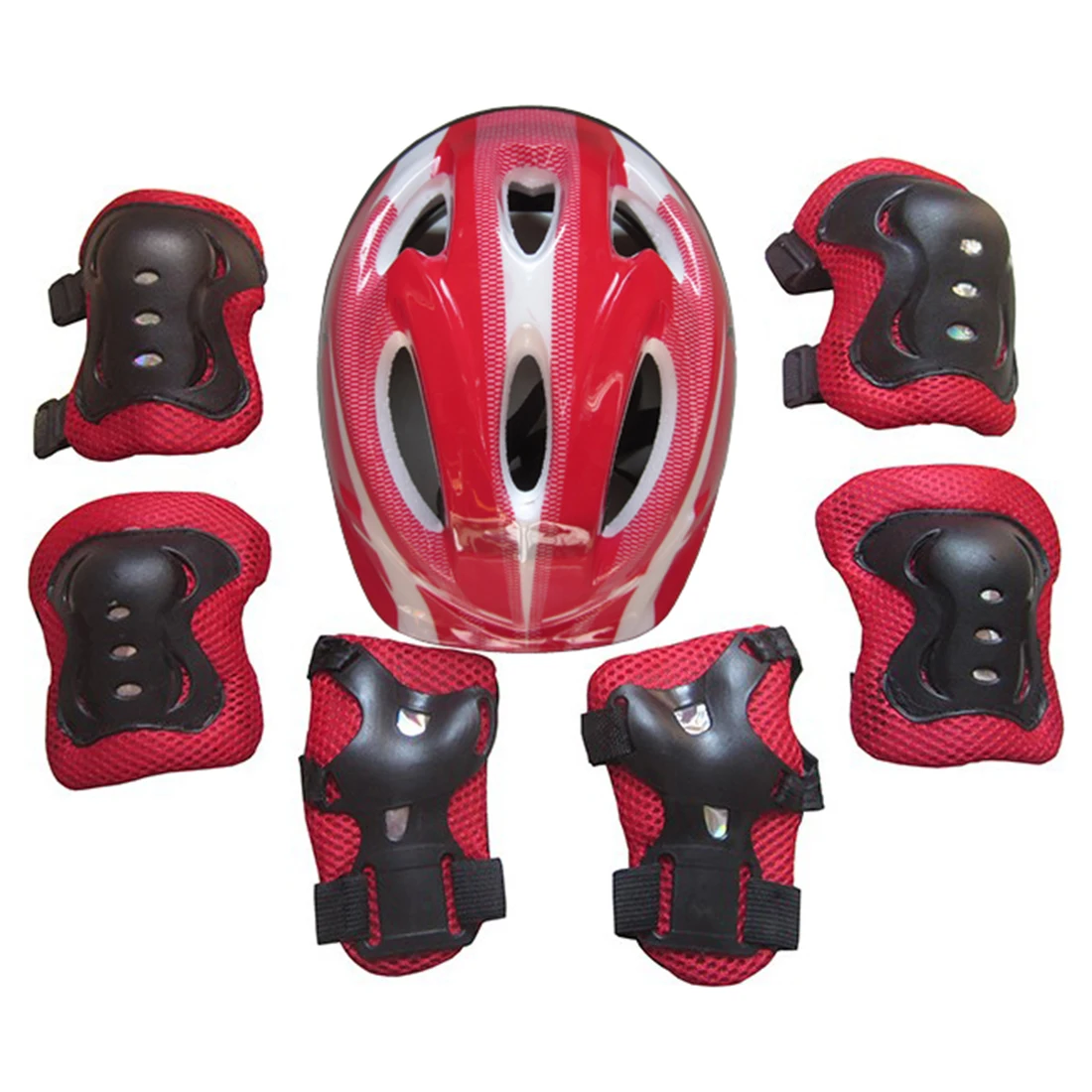 Детский велосипедный шлем для катания на роликах, 7 шт., наколенники для запястья, локоть, городской дорожный велосипед, детский спортивный шлем для катания на открытом воздухе - Цвет: Red