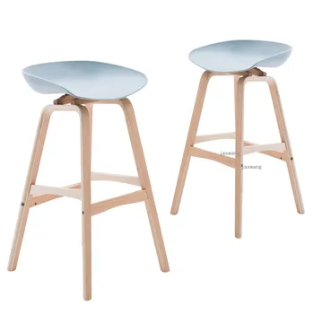 

Minimalist Nordic Design Solid Wood Pp Plastic Bar Chair Northern Wind Fashion Creative Denmark Counter Stool Popular Furniture