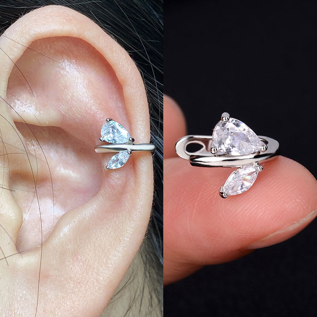 Korean Style Women Girls Flower Leaf Clip Earrings Without Piercing Rainbow Earring Crystal Zircon Ear Cuff  Fashion Jewelry