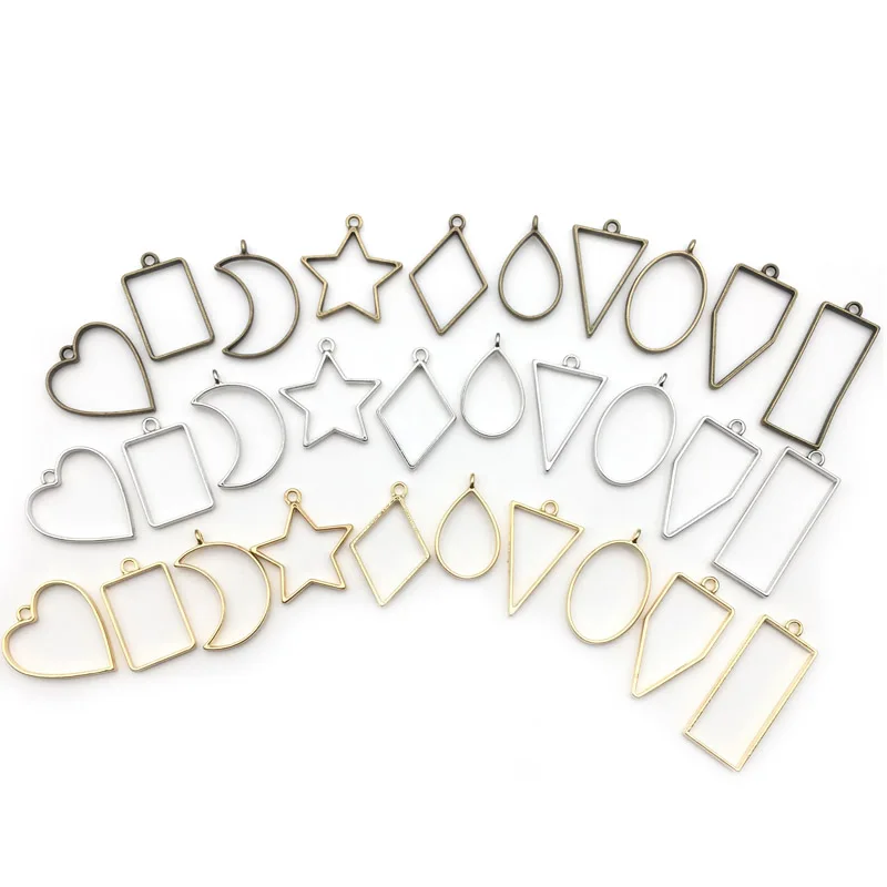 

10pcs/Set Bronze Gold Rhodium Color High Quality Geometric Figure charm Photo Frame Hollow Glue pendant charms DIY Handmade