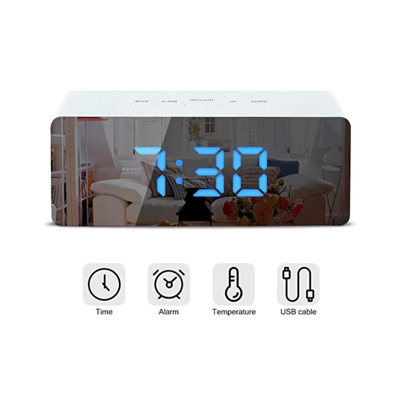 QMJHVX зеркальный будильник, умный светодиодный цифровой будильник, прикроватные будильники, часы для макияжа, цифровые часы - Цвет: Alarm clock 2 blue