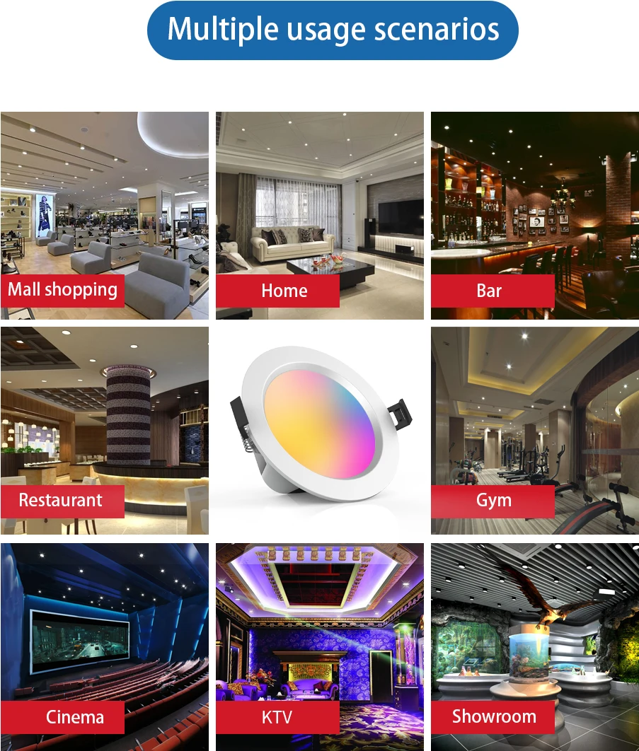 Smart LED Downlight Dimming Round Spot Light RGB Color Changing 2700K-6500K Warm Cool light Work with Alexa Google Home