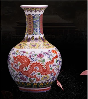 

CHINESE JINGDEZHEN CERAMIC VASE DECORATION DRAGON AND PHOENIX PORCELAIN ORNAMENTS OFFICE HOME LIVINGROOM TABLE FIGURINES CRAFTS