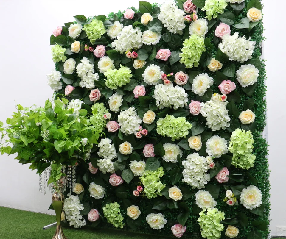 Роскошный пользовательский 3D Гортензия Пион Роза зеленый растение настенный Шелковый Искусственный цветок настенная панель Декор вечерние свадебные фон отель магазин