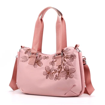 

Women HangBag Waterproof Nylon Shoulder Bag Fashion Design Embroidery Crossbody for Women Large Messenger Bags Black/Pink