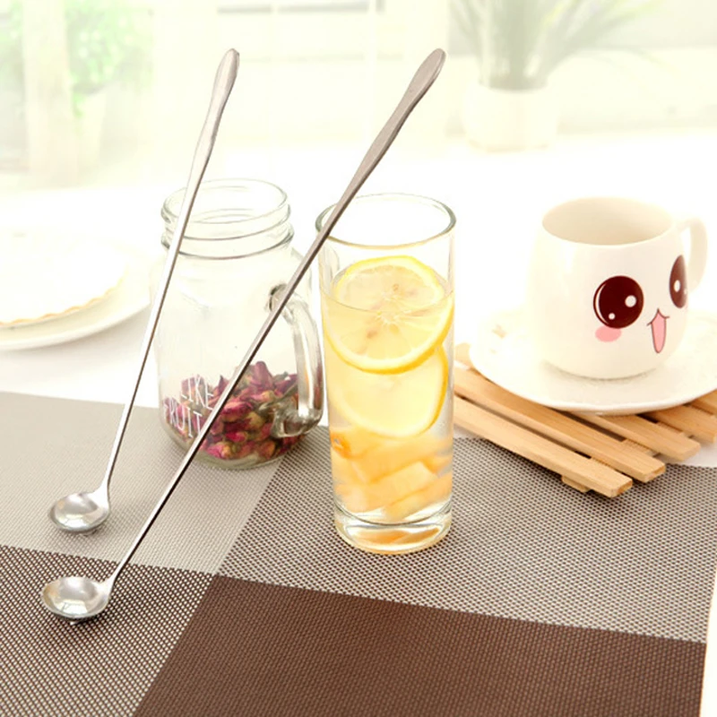 

New Stainless Steel Long Handle Stir Spoon Creative Long Handle Spoon Korean Coffee Spoon Ice Cream Spoon Dessert