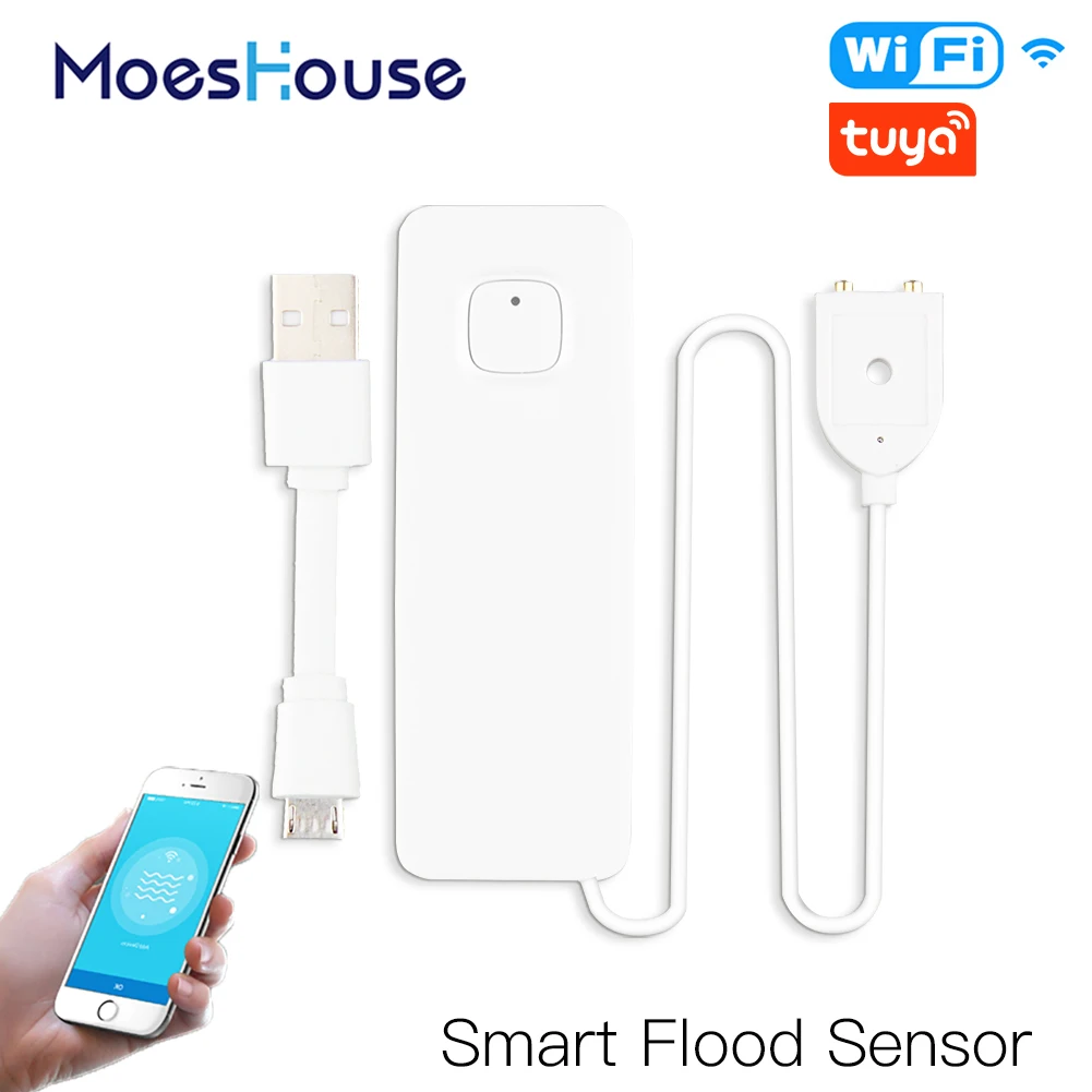 WiFi Smart Flood Sensor Water Leakage Detector Flood Overflow Alert Security Alarm System Tuya/Smart Life App Remote Control