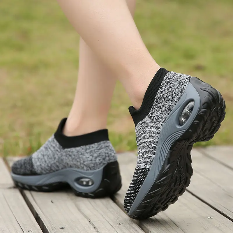 Весна-Осень, женские кроссовки с подушками, спортивная обувь для бега, кроссовки на платформе для женщин, желтые дышащие сетчатые носки 42