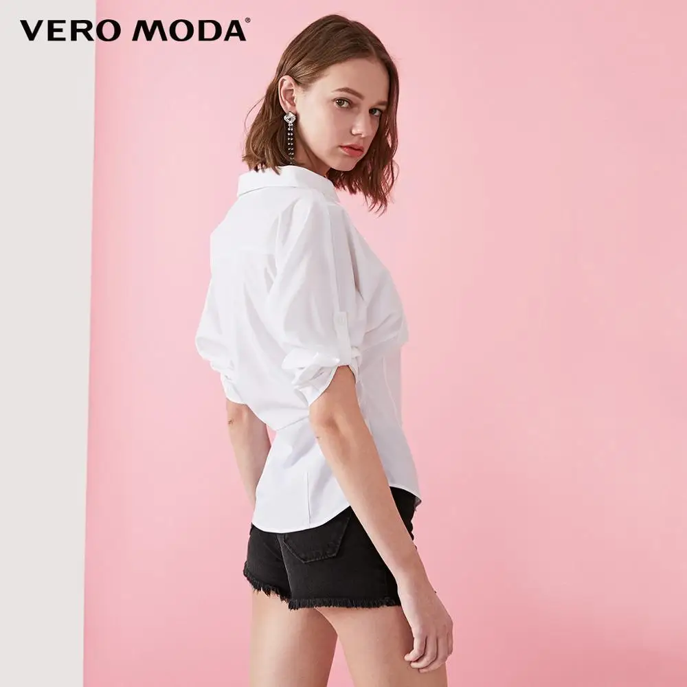 Vero Moda Женская облегающая двухполосная рубашка с 3/4 рукавами и отложным воротником | 319231585