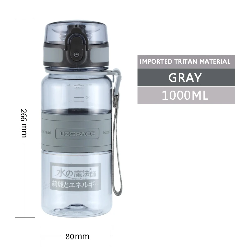 Gray 1000ML Чашка для воды анион Фитнес Спорт на открытом воздухе бутылка портативный анти-осенний чайник Спортивная бутылка серая мужская Спортивная бутылка для воды - Цвет: Gray 1000ML