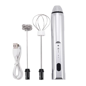 

Mini Mixer Milk Frother Drink Foamer Cream Whisk Cooking Mixer Handheld Stirrer Coffee Egg Beater-Rechargeable Silver