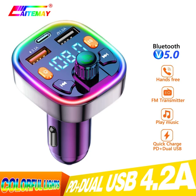 Transmetteur FM Bluetooth 5.0 pour voiture, USB PD Type C, chargeur de  voiture à charge rapide, modulateur FM mains libres pour touristes,  microphone Bluetooth - AliExpress
