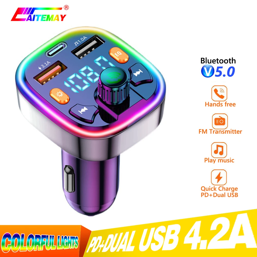 Q5 18W FM Transmitter External Microphone Dual USB PD Type C Fast