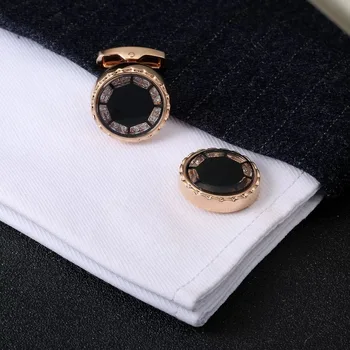 

2019 new fashion rose gold high quality round jewelry luxury brands cuff-links for men shirt copper cuff buttons wedding gift