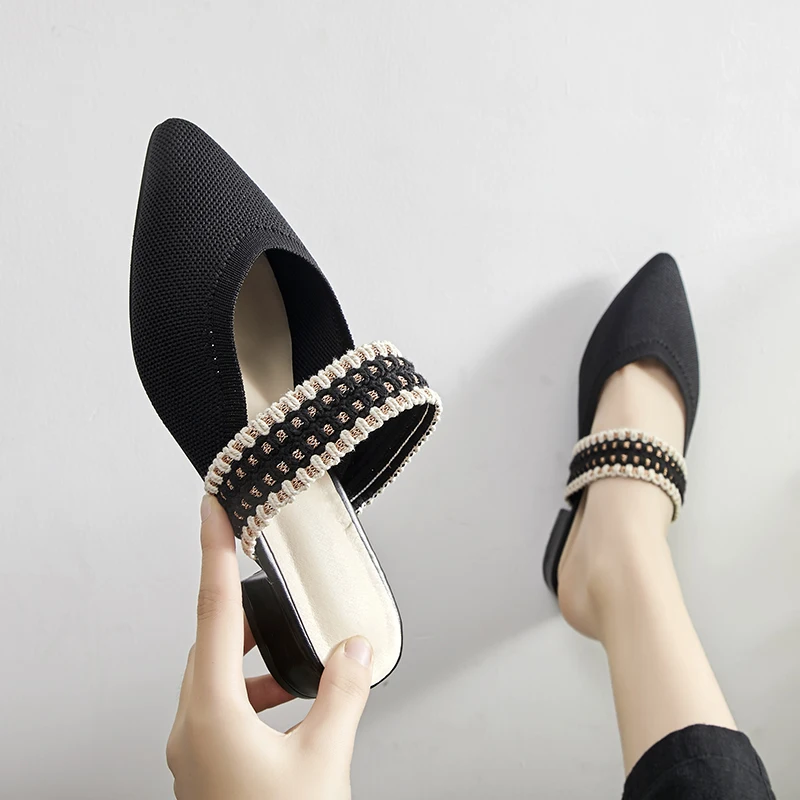Aphixta/обувь из эластичной ткани, большие размеры 43 женские шлепанцы г. Туфли-сабо с острым носком пляжная обувь флип-флоп без застежки
